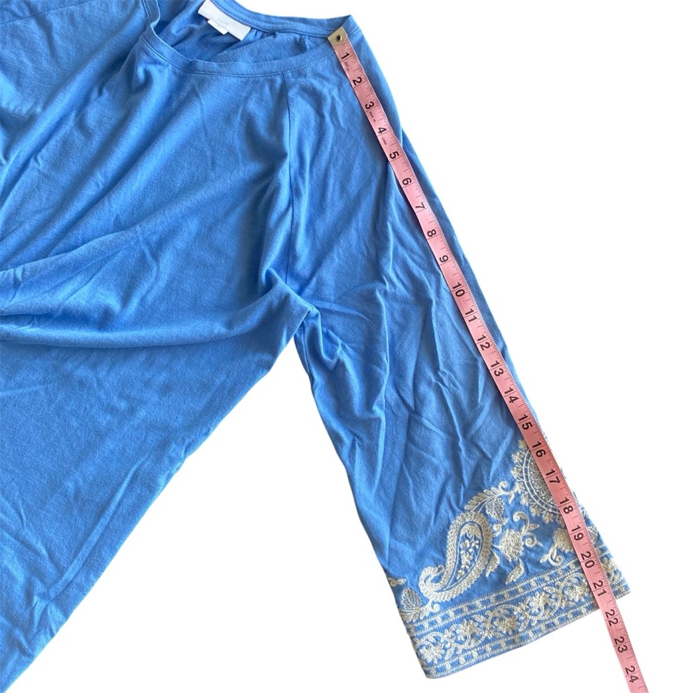 J Jill Blue Paisley Embroidered Cotton Boho Blouse Size M Tall Coastal Cowgirl - Picture 9 of 9
